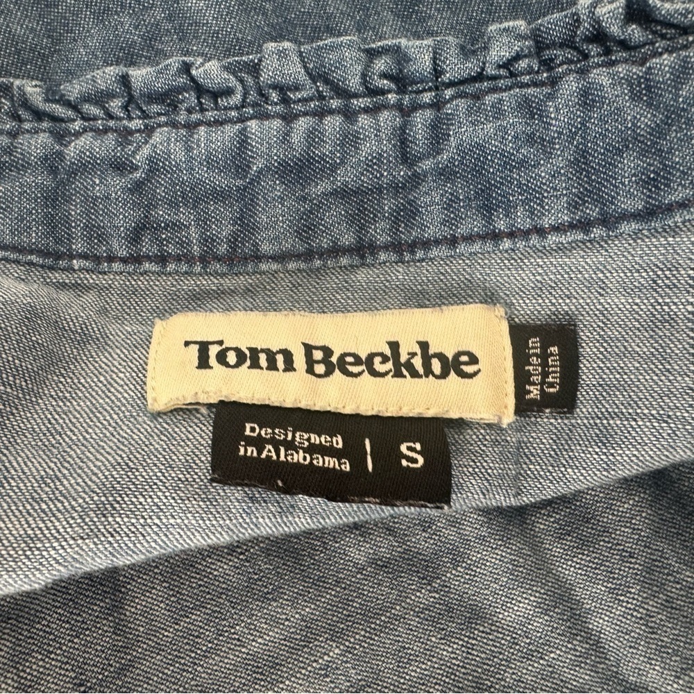 Tom Beckbe Cotton Denim Button Up Shirt Ruffle Pintuck Detail Size Small - Picture 8 of 8